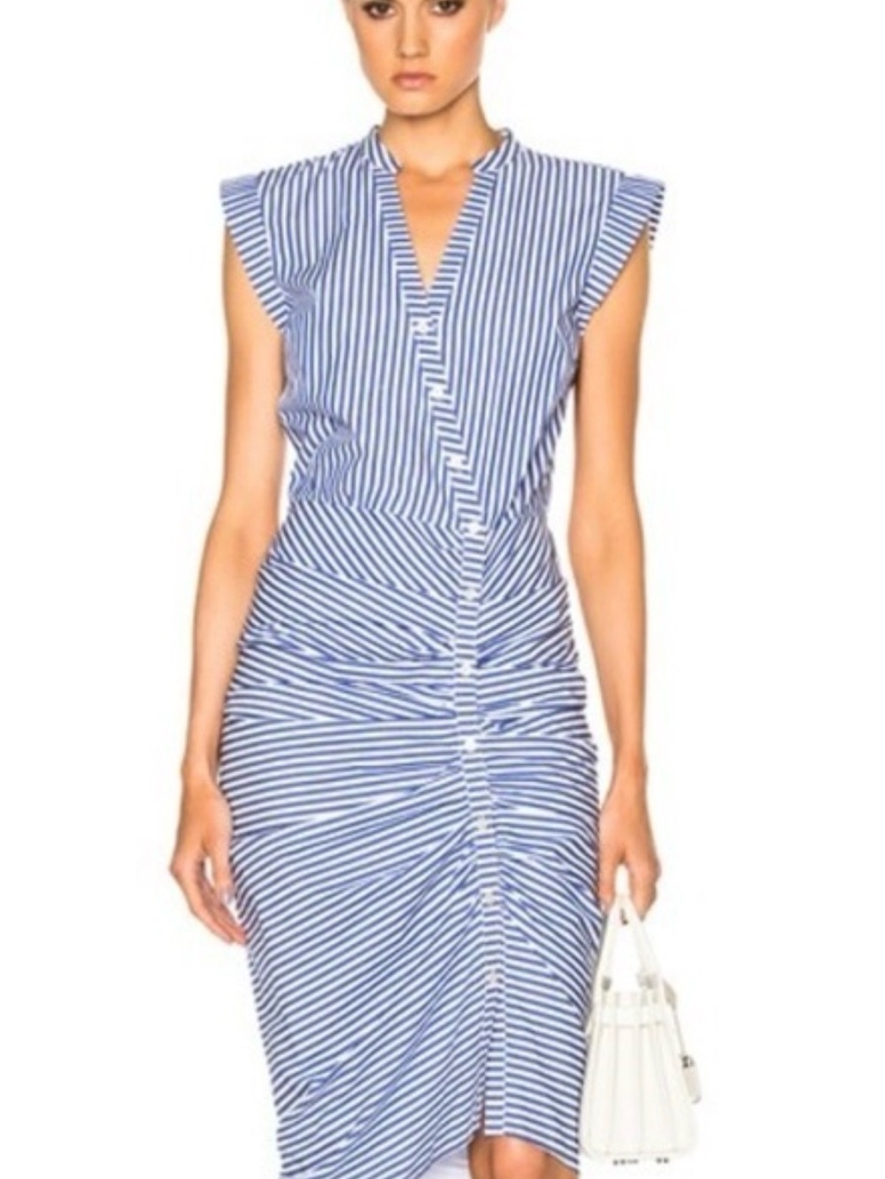 Veronica Beard Blue and White Striped Ruched Midi Dress